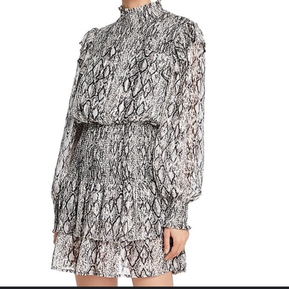 English Factory Dress Black Silver Snake Print Shirred Waist Long Sleeve Size XS - Picture 15 of 15